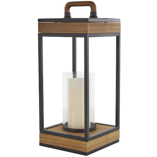 17" Brown Metal Open Frame Candle Lantern with Black Metal Accents